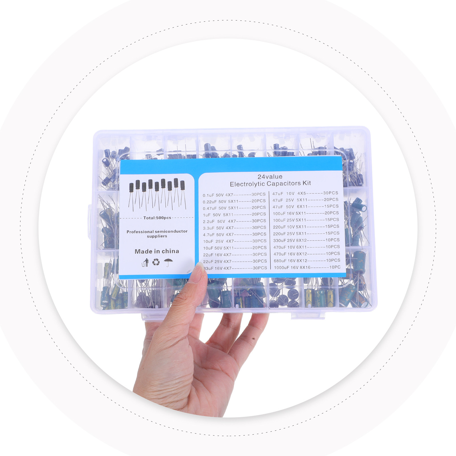 Electronic Repair - 500Pcs Electrolytic Capacitor Assortment Kit Aluminum