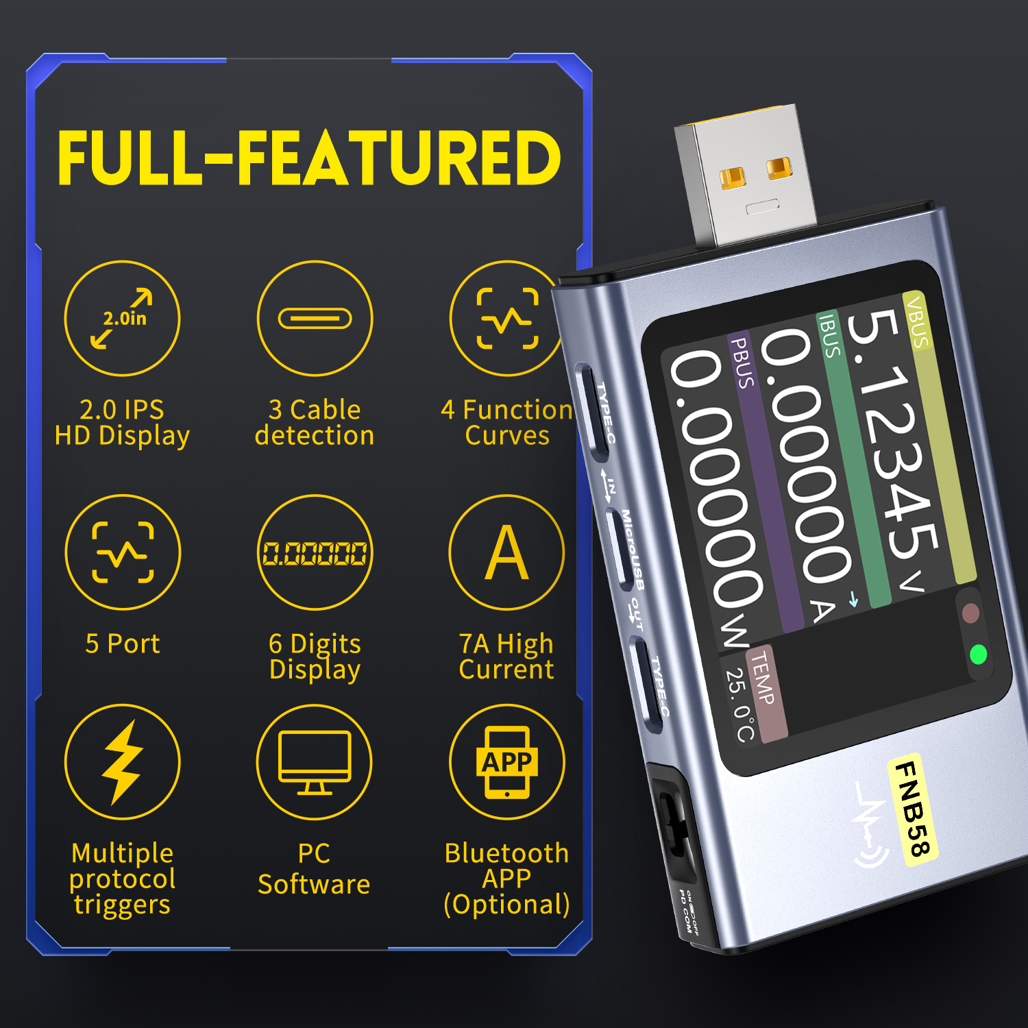 FNIRSI-FNB58 USB Voltage Teste - Usb Ammeter Tester recensione e prezzo